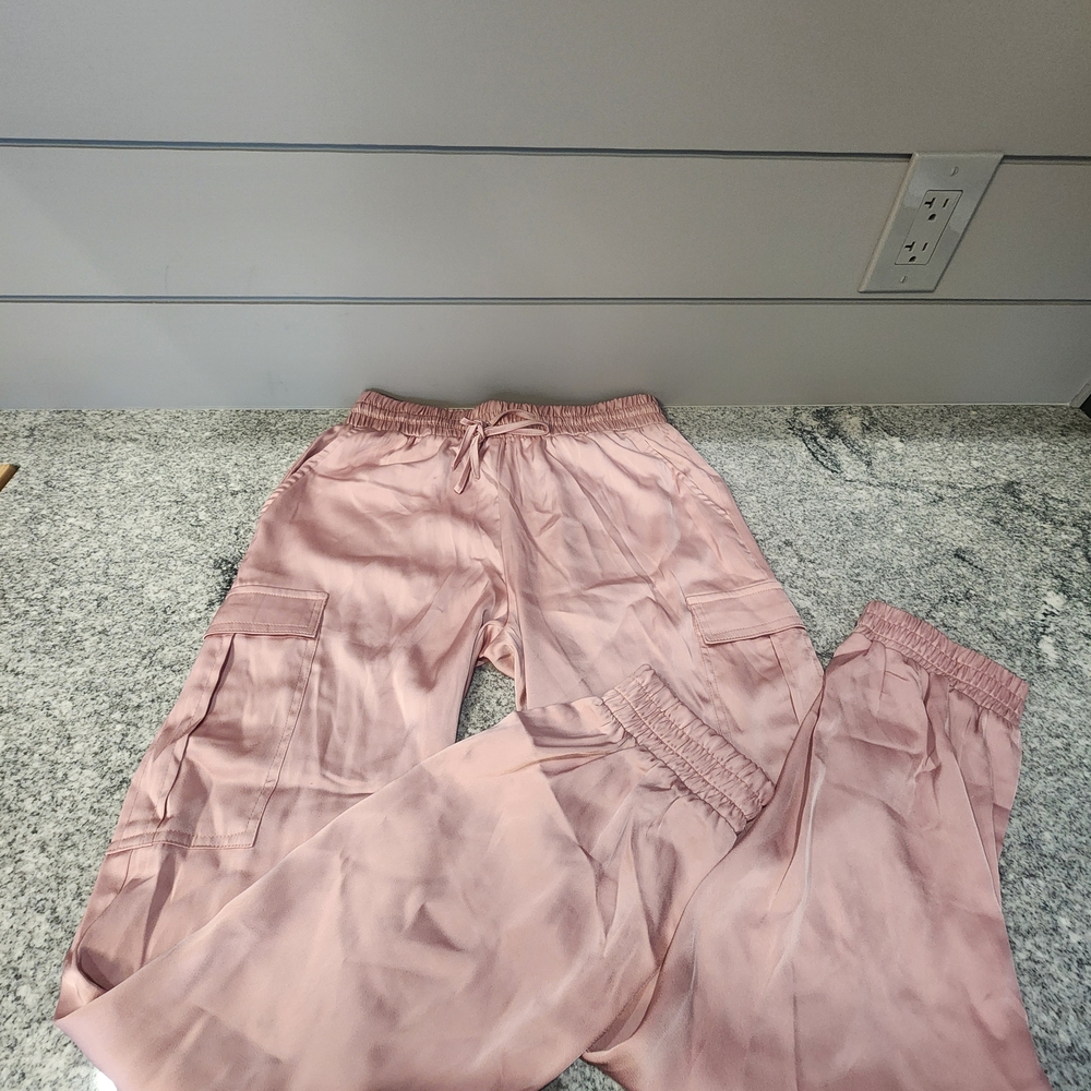 Women's Pink Satin Cargo Jogger Pants